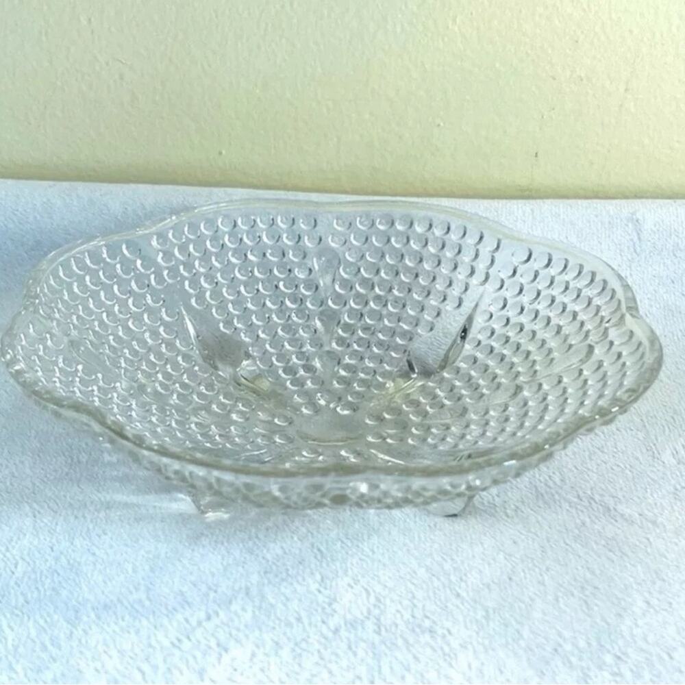 Vtg Hazel Atlas Hobnail Glass Footed Bowl Dish Candy Trinket Nut Catch-All